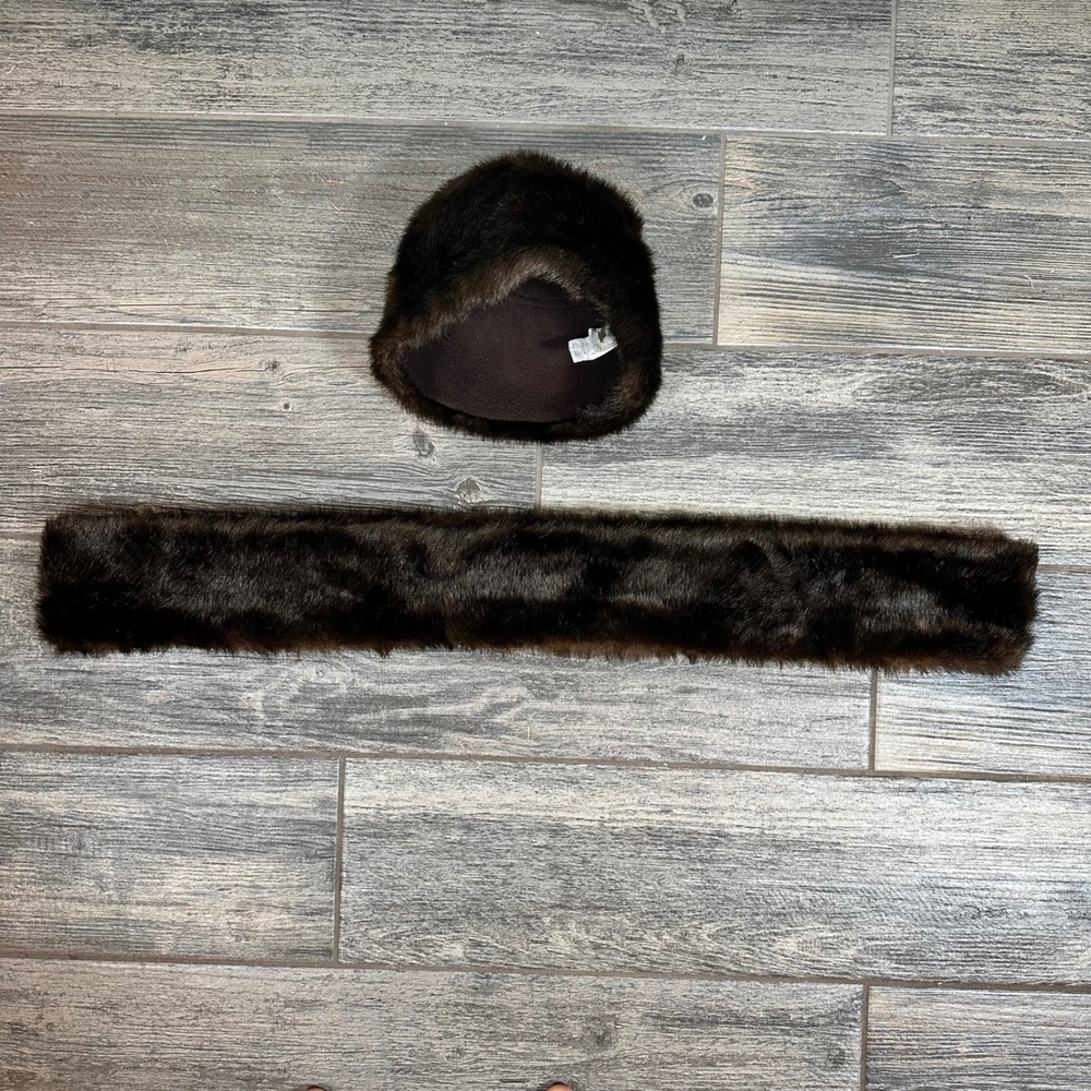 Faux Fur Hat & Scarf Set Dark Brown Winter Accessories Womens Ladies